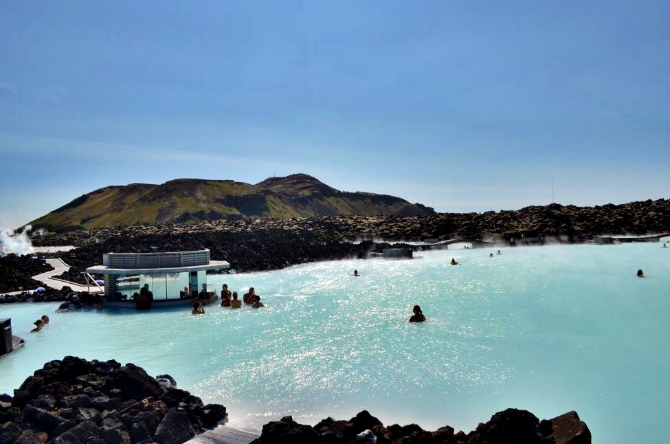 Hot pool surrounded by black lava, Blue Lagoon