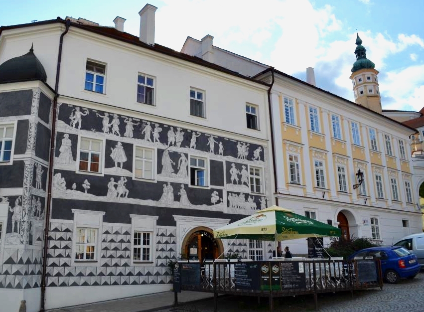 Famous Knights House with graffiti facade, Mikulov