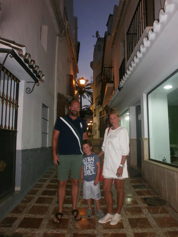 Evening stroll in Marbella. My family and I in one of the charming streets of the old town