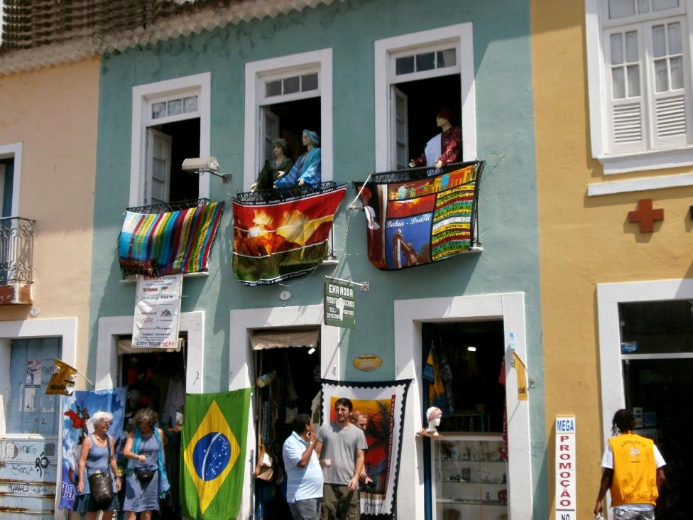 Souvenir shop with colorful flags, Salvador da Bahia