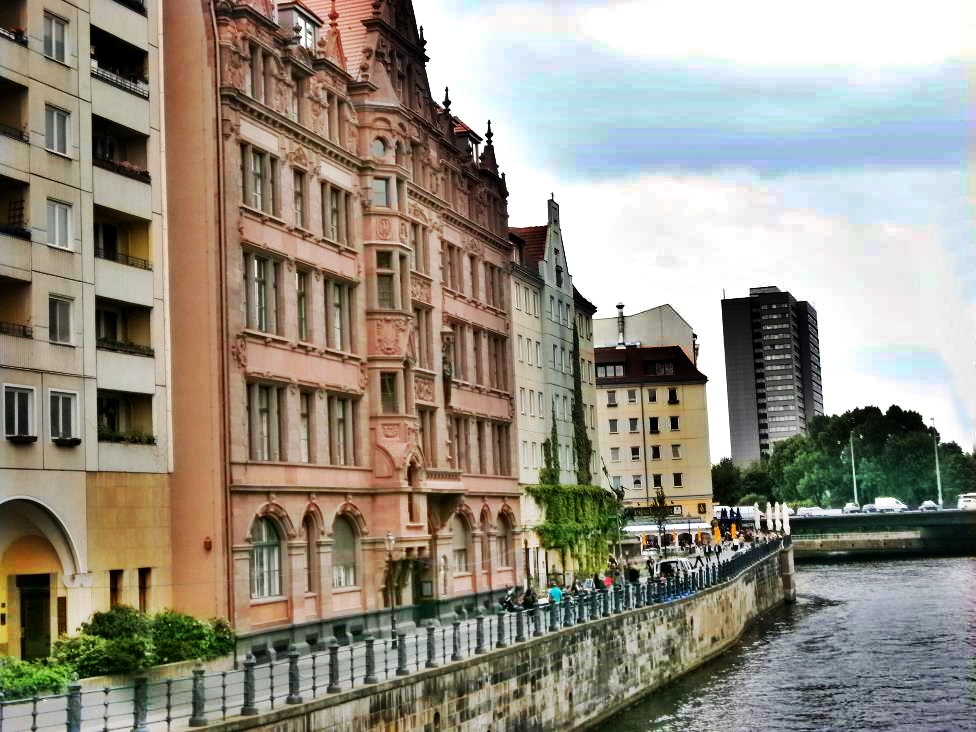 Spree river waterfront with nice facades next to Spree river