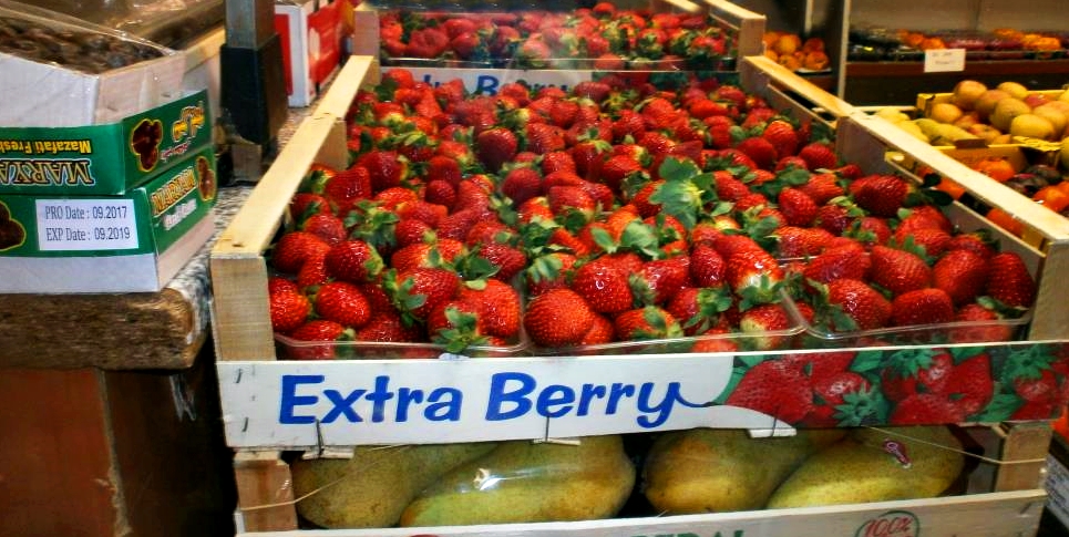 Cask of strawberries in Bansko fruit store