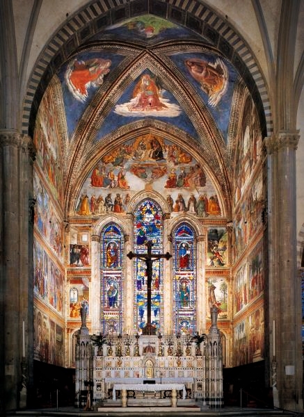 Colorful Tornabuoni Chapel behind the high altar in Santa Maria Novella church
