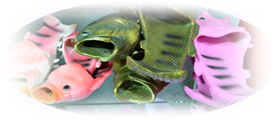 Fish shaped slippers sold on Maafushi Island as both souvenirs and practical foot wear