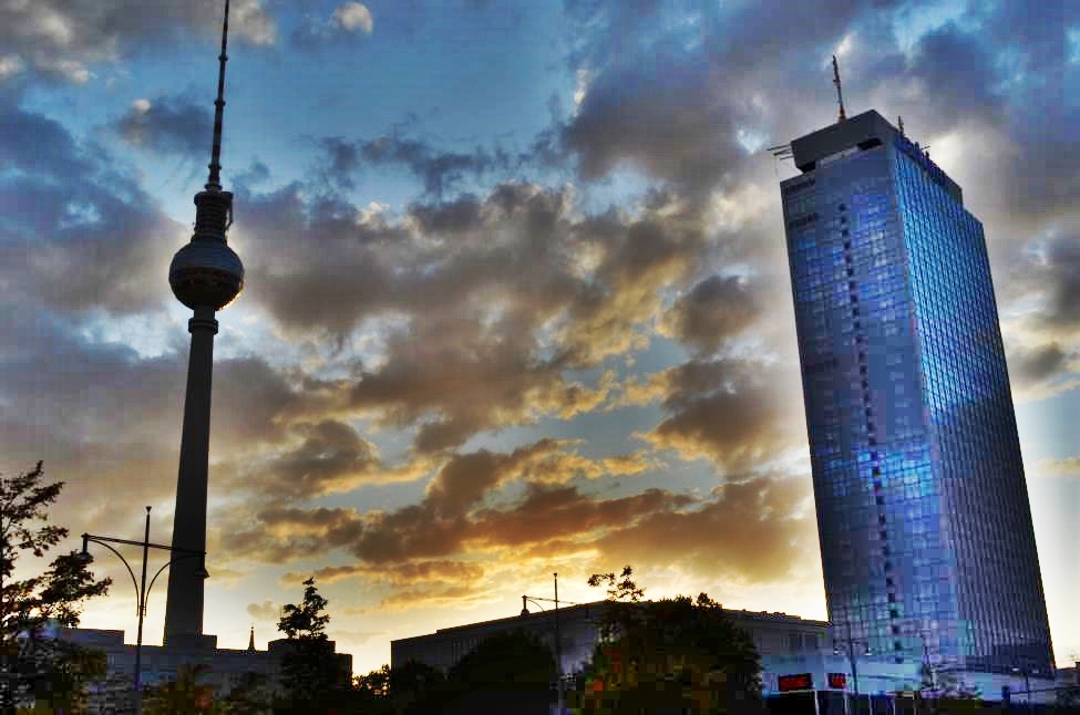 Fernsehturm (TV Tower) with evening sky above Berlin