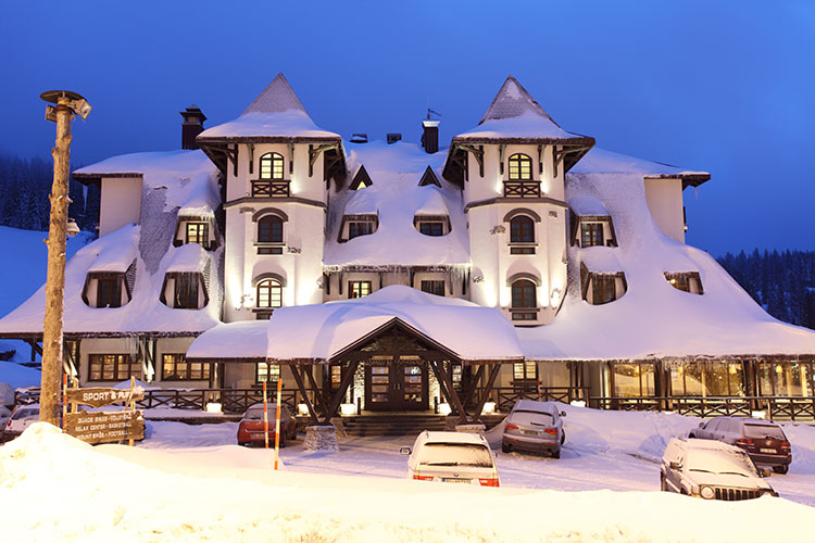 Fairytale Hotel Termag Jahorina with perfcet snow on the roof and lights inside